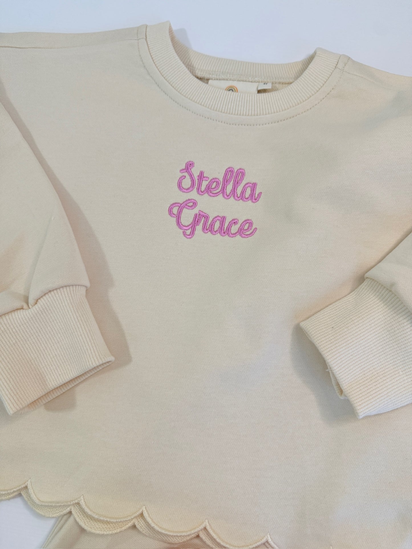 Custom Embroidered Scalloped Set - Cream