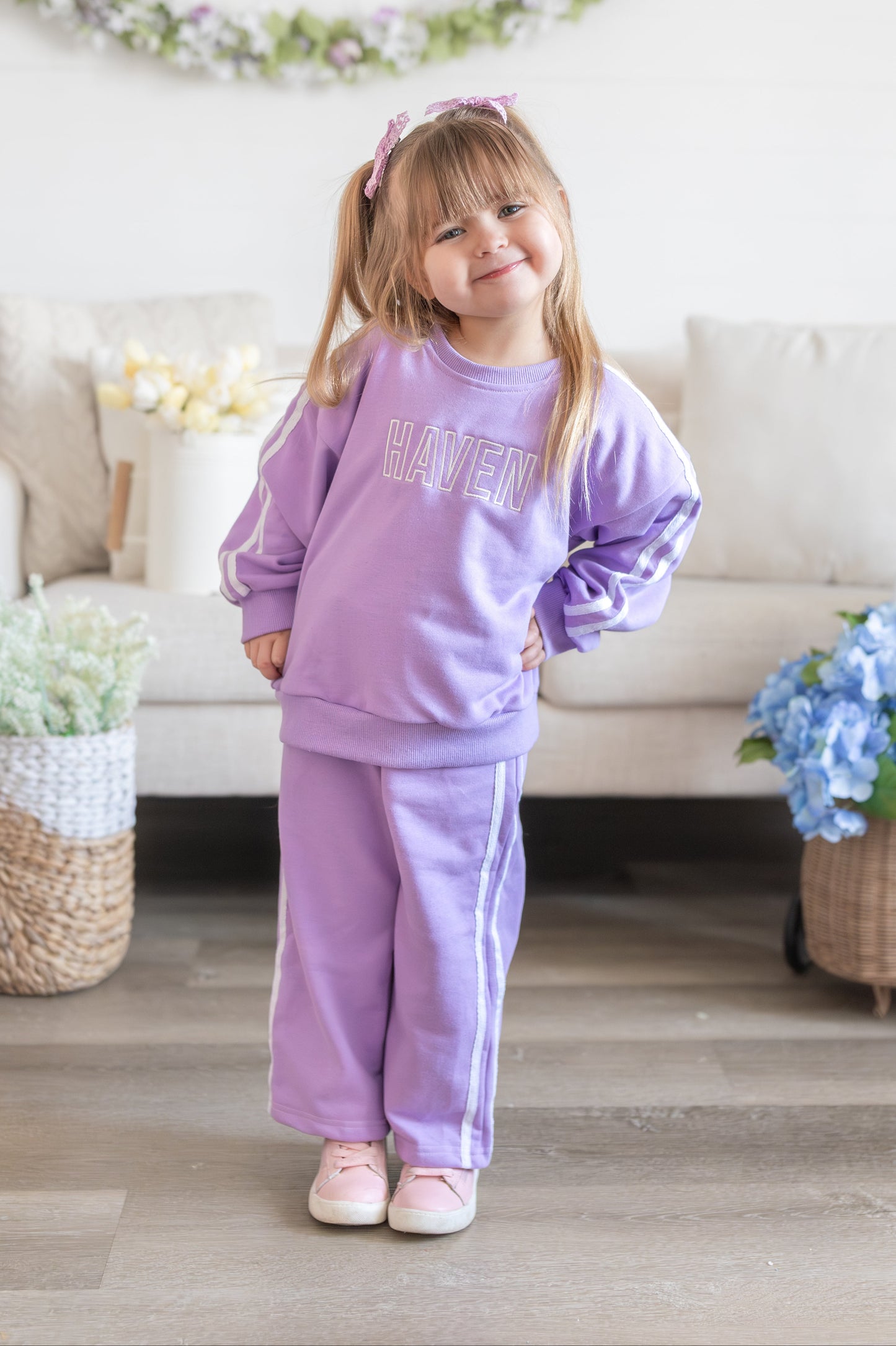 Custom Embroidered Varsity Striped Jogger Set – Purple