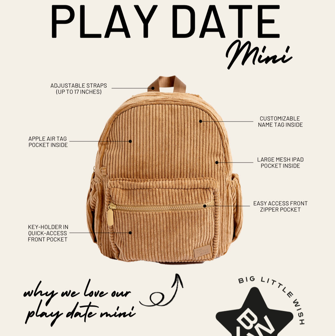 The Play Date Mini Corduroy Backpack- Camel