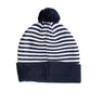 Blue & White Stripe Smiley Pom Pom Hat