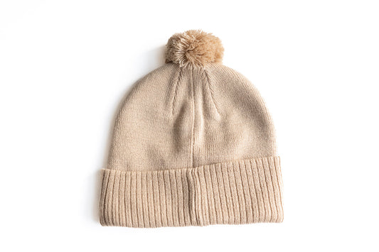 Tan Smiley Pom Pom Hat