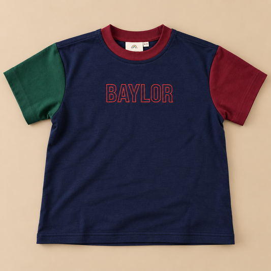 Custom Embroidered Oversized Colorblock Tee - Navy, Maroon & Green