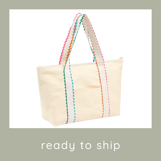 Blank Canvas Ric Rac Tote Bag with Zippered Pocket