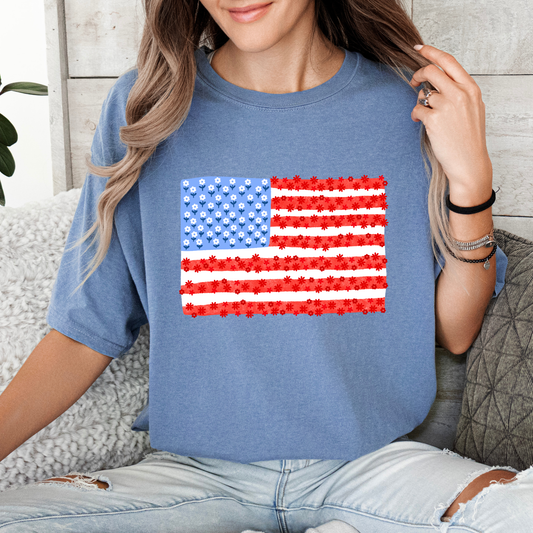 Comfort Colors 4th of July Daisy Floral Flag Tee - choose your color