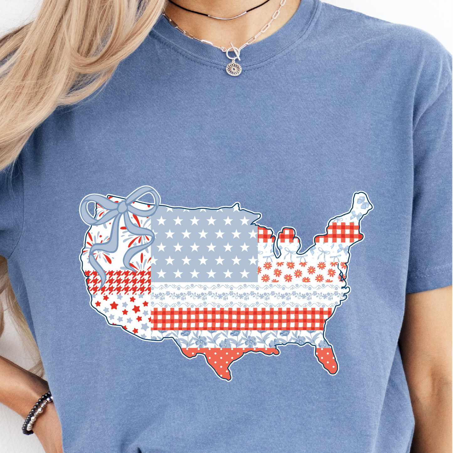Comfort Colors Preppy Quilted USA Map Tee - choose your color
