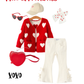 Valentine’s Day Girls Red Heart Pattern Fuzzy Knit Cardigan with Front Pockets