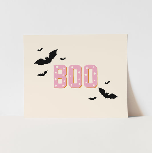 {Pink} Boo with Bats Art Print