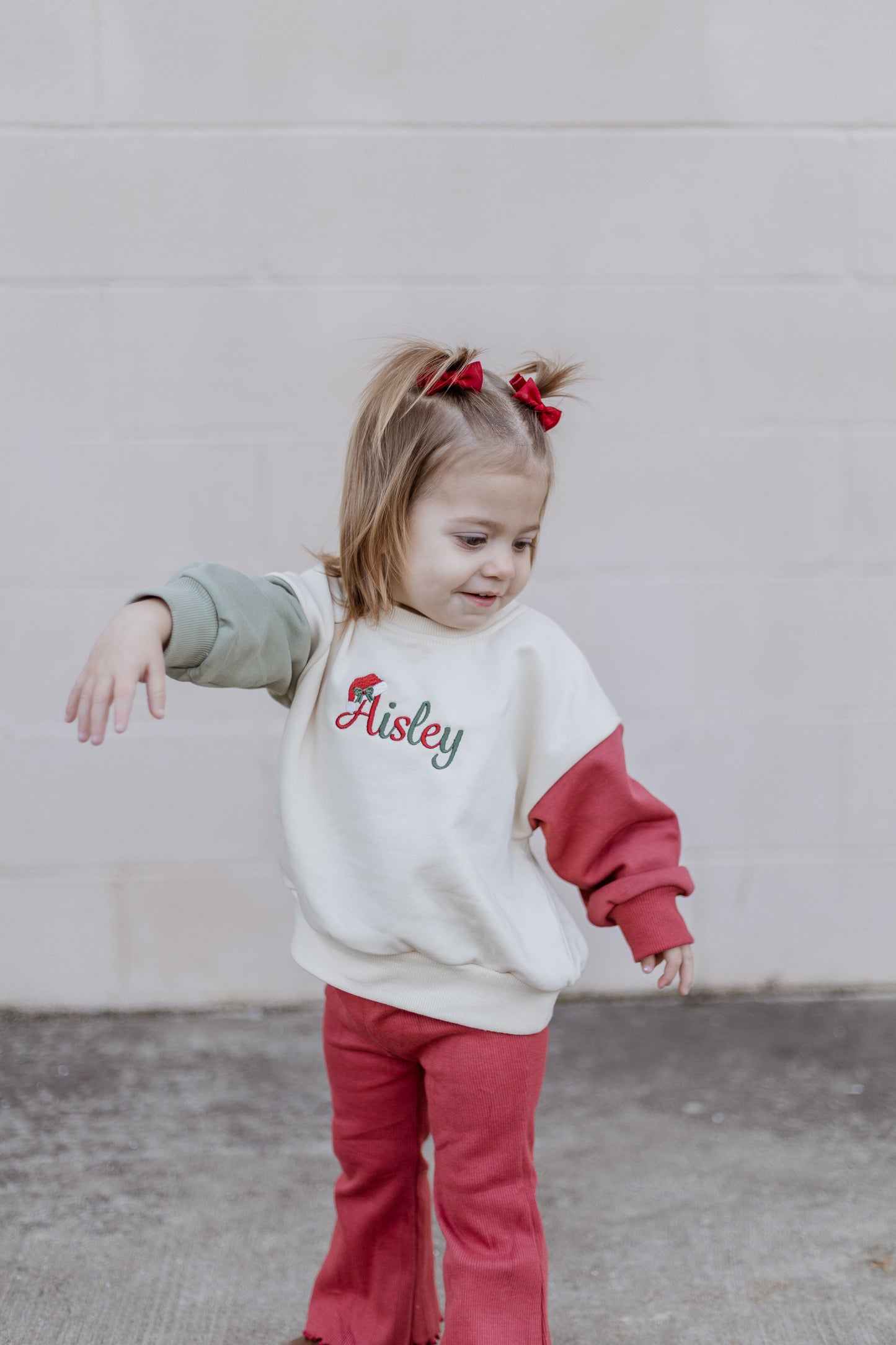 Custom Embroidered Christmas Colorblock Sweatshirt or Romper - Santa Hat