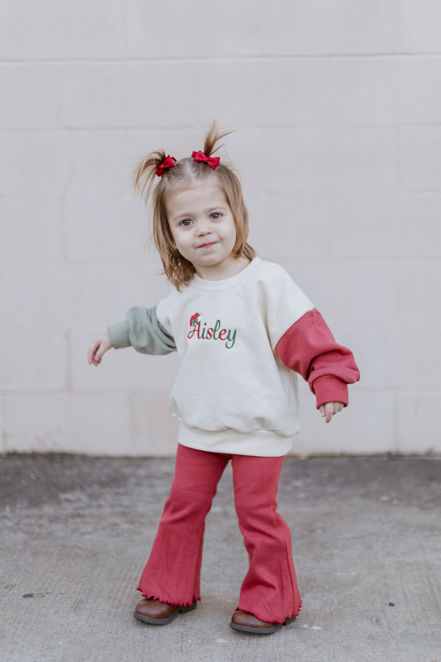 Custom Embroidered Christmas Colorblock Sweatshirt or Romper - Santa Hat