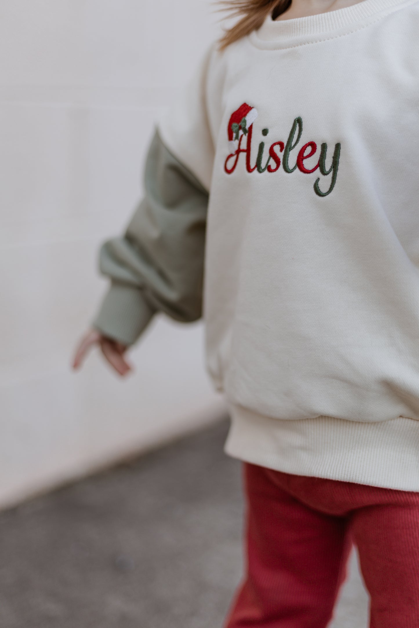 Custom Embroidered Christmas Colorblock Sweatshirt or Romper - Santa Hat