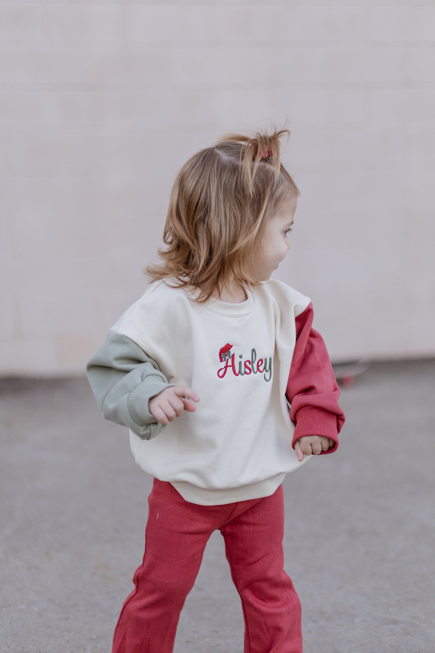 Custom Embroidered Christmas Colorblock Sweatshirt or Romper - Santa Hat