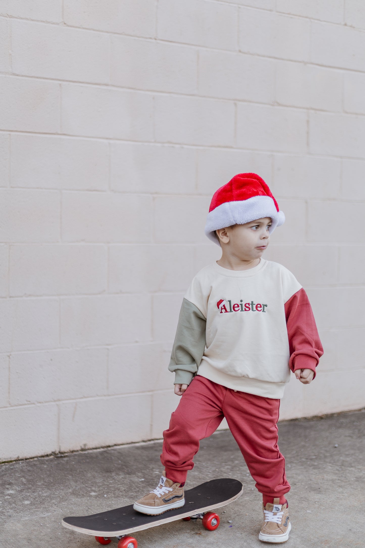 Custom Embroidered Christmas Colorblock Sweatshirt or Romper - Santa Hat