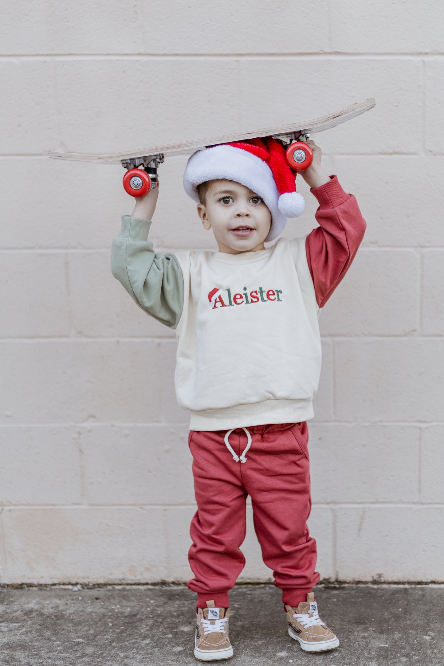Custom Embroidered Christmas Colorblock Sweatshirt or Romper - Santa Hat