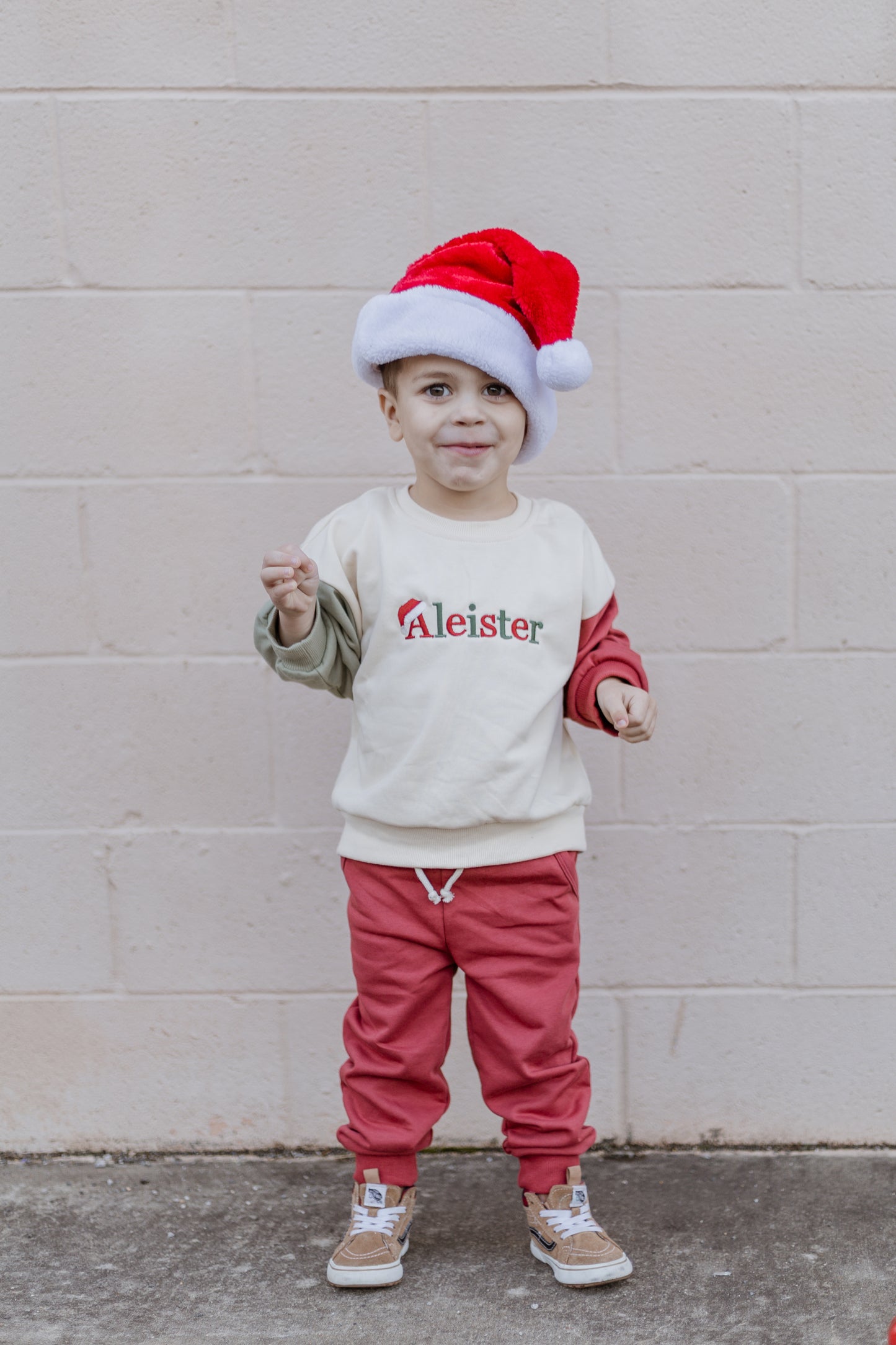 Custom Embroidered Christmas Colorblock Sweatshirt or Romper - Santa Hat