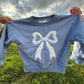 Blue Toile Applique Bow Sweatshirt Romper or Crewneck