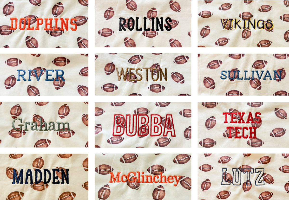 Football Print T-Shirt Romper - optional custom embroidery