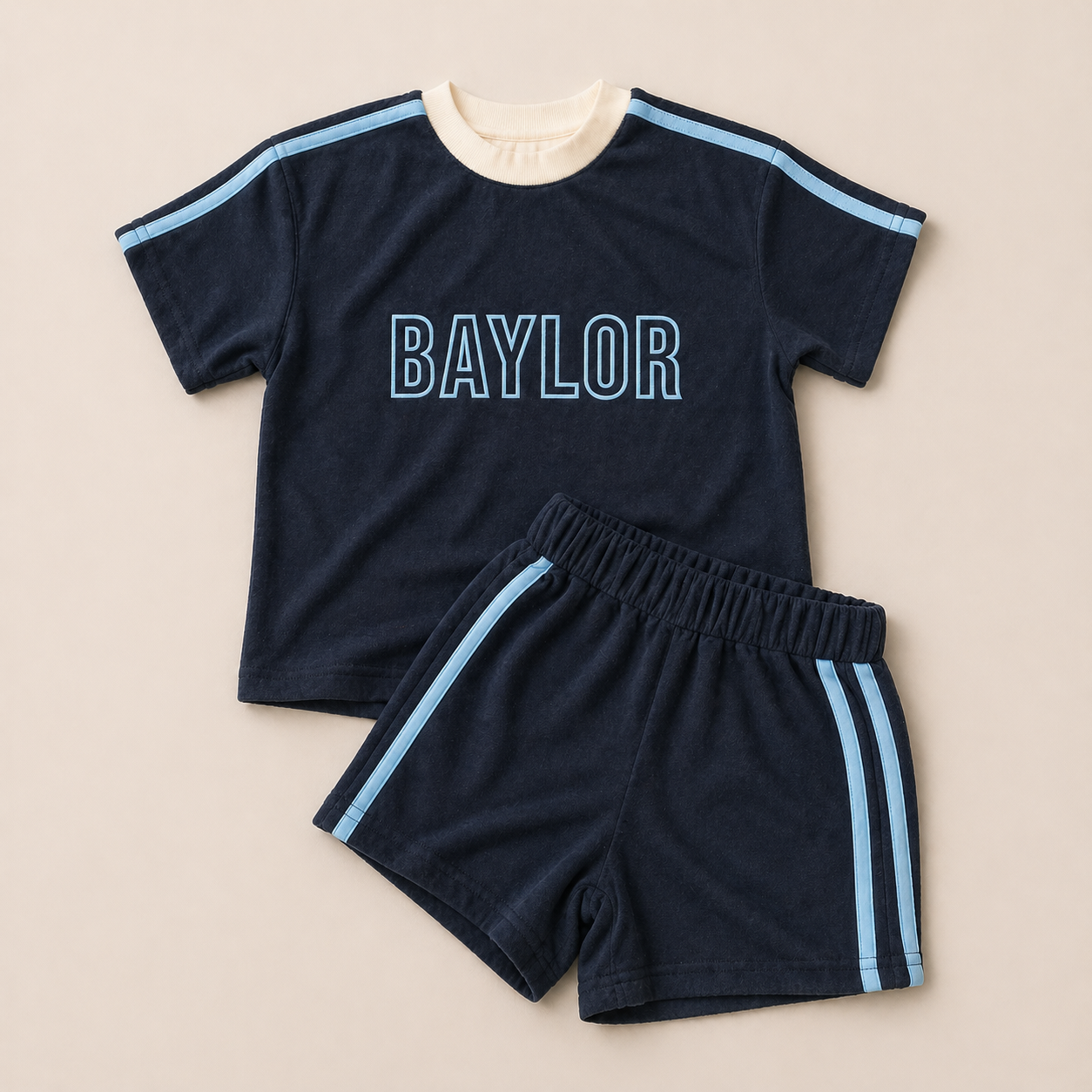 Custom Embroidered Organic Cotton Terry Shorts Set - Navy Varsity