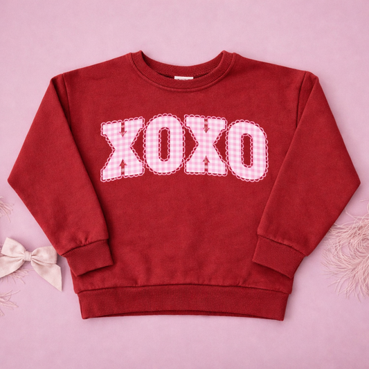 Pink Gingham Lace XOXO Sweatshirt or Sweatshirt Romper