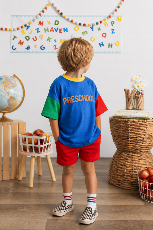 Back to School 90s Colorblock T-Shirt Romper or Oversized Tee - Grade Level