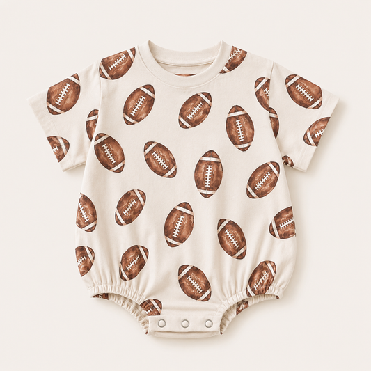 Football Print T-Shirt Romper - optional custom embroidery