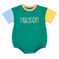 Custom Embroidered Colorblock T-Shirt Romper - Green
