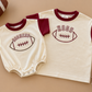 Custom Embroidered Crimson & Cream Colorblock Tee or T-Shirt Romper - Football Team Spirit