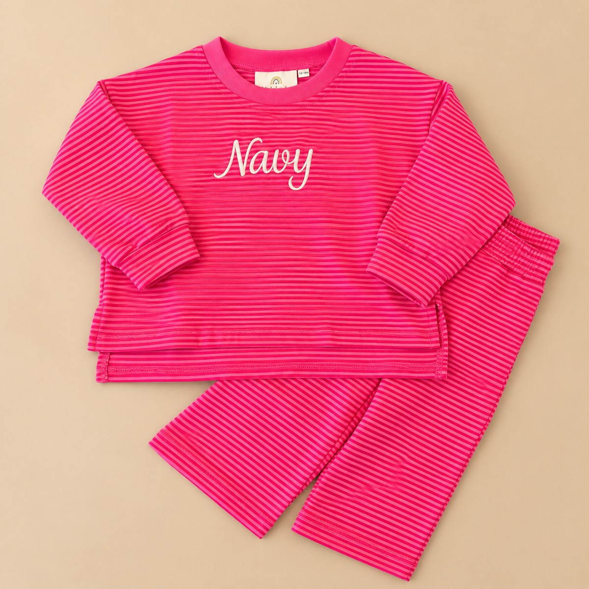 Pink Striped Lounge Set - Optional Custom Embroidery