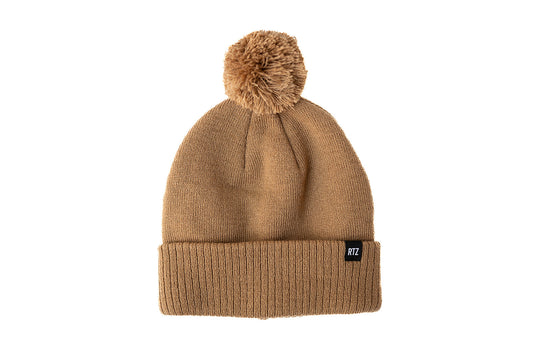 Latte Smiley Pom Pom Hat