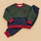 Custom Embroidered Organic Cotton Colorblock Jogger Set — Navy, Green & Maroon