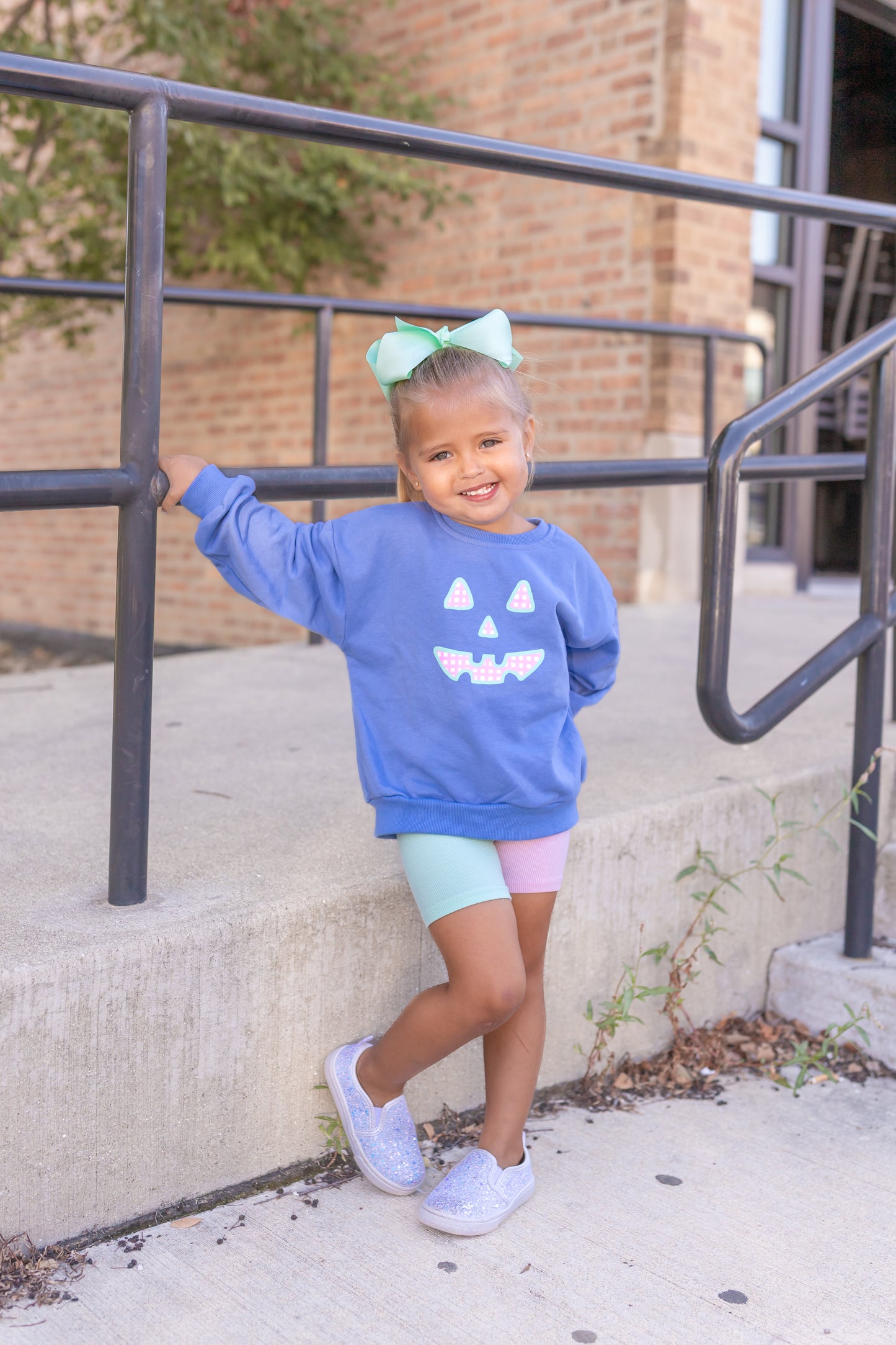Pastel Gingham Jack O'Lantern Crewneck Sweatshirt or Romper