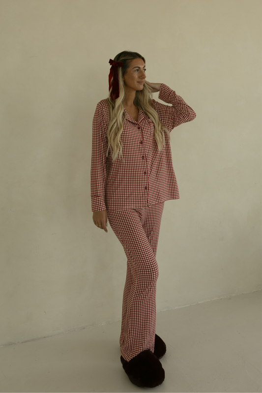 Long Sleeve Women's Bamboo Pajamas | Red Gingham