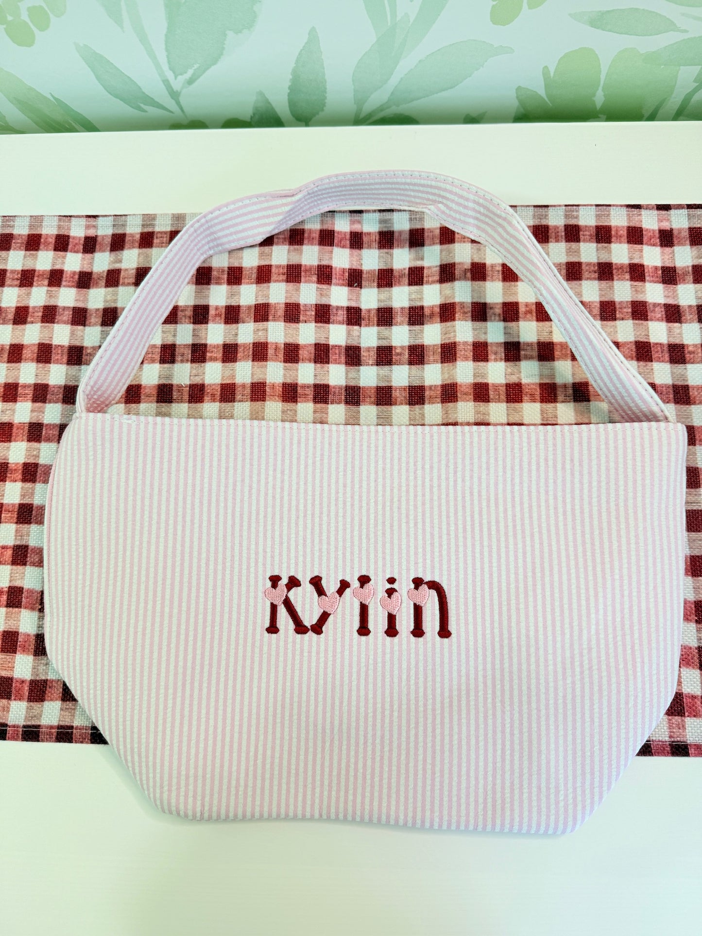 Custom Embroidered Valentine's Basket - More Colors