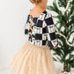Checkered Bow | CROPPED Bow Back Long Sleeve Top