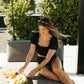 Women's Sleeved Bikini | Black Ribbed