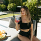 Women's Sleeved Bikini | Black Ribbed