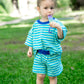 Blue Striped Organic Cotton Shorts Set - Optional Custom Embroidery