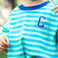 Blue Striped Organic Cotton Shorts Set - Optional Custom Embroidery