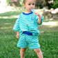 Blue Striped Organic Cotton Shorts Set - Optional Custom Embroidery