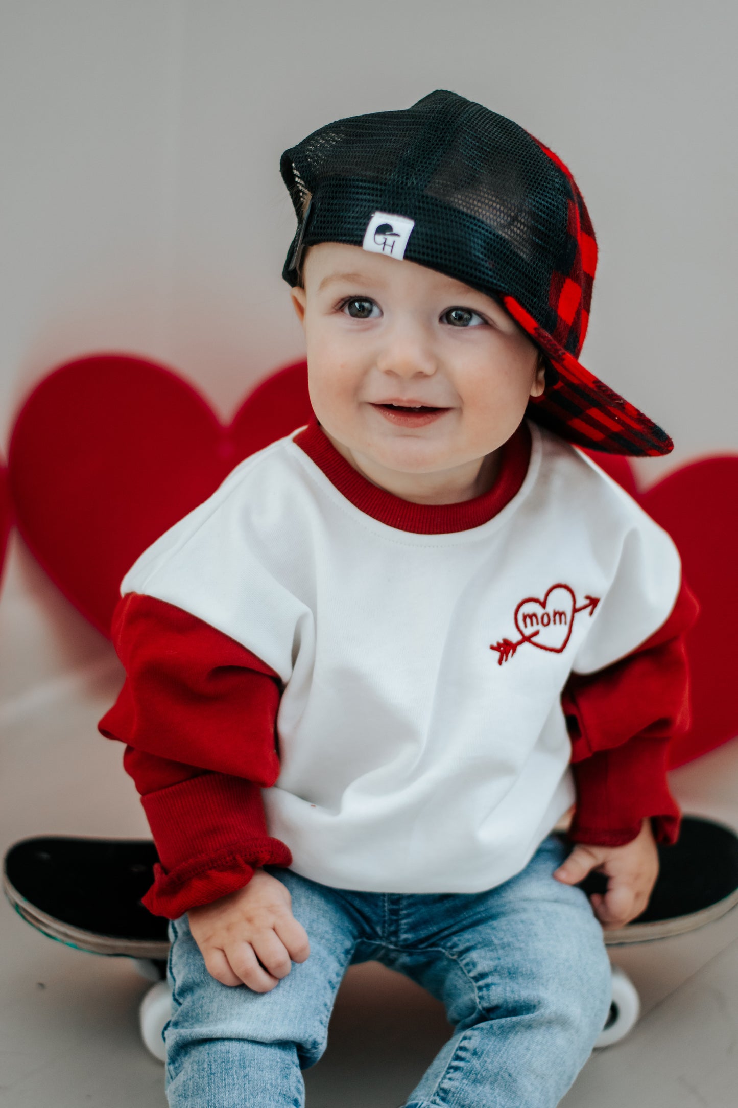 Custom Embroidered Valentine's Day Colorblock Sweatshirt or Romper