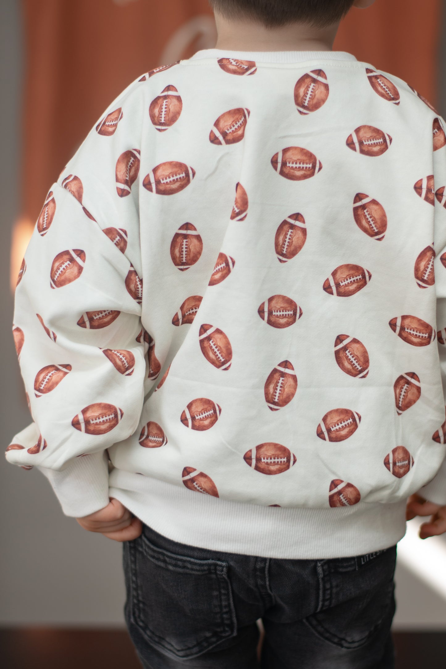 Football Print Cotton Crewneck Sweatshirt