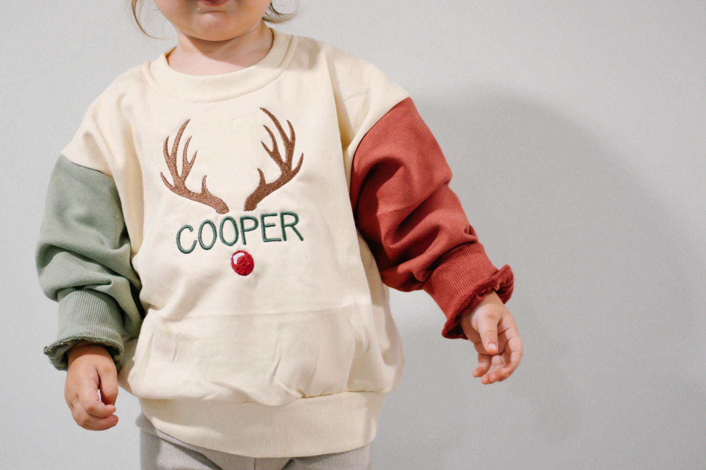 Custom Embroidered Christmas Colorblock Crewneck Sweatshirt