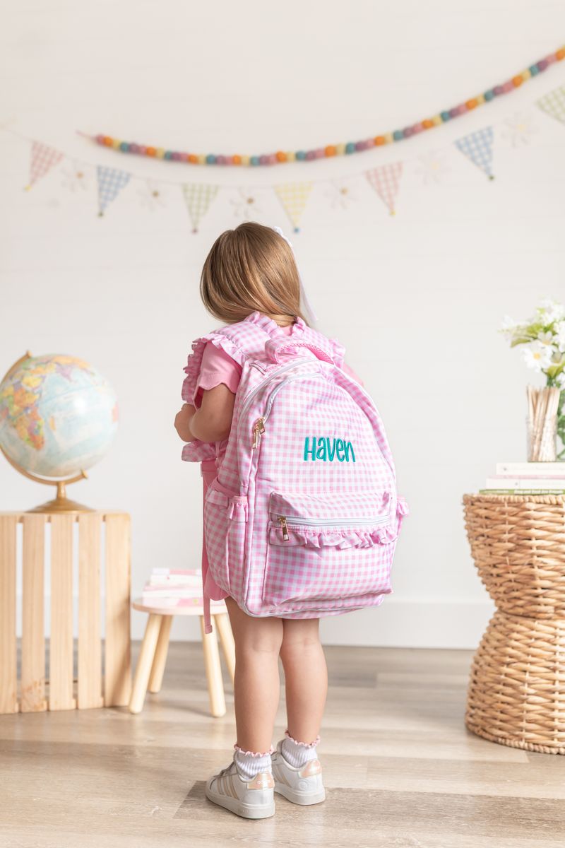 Custom Embroidered Ruffle Backpack - Gingham or Stripes
