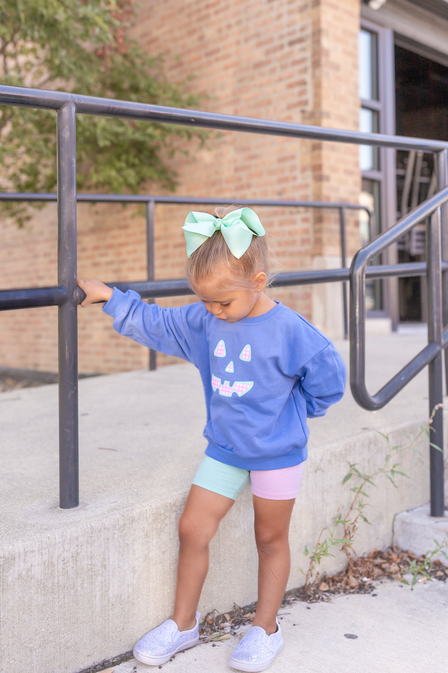 Pastel Gingham Jack O'Lantern Crewneck Sweatshirt or Romper