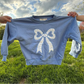 Blue Toile Applique Bow Sweatshirt Romper or Crewneck