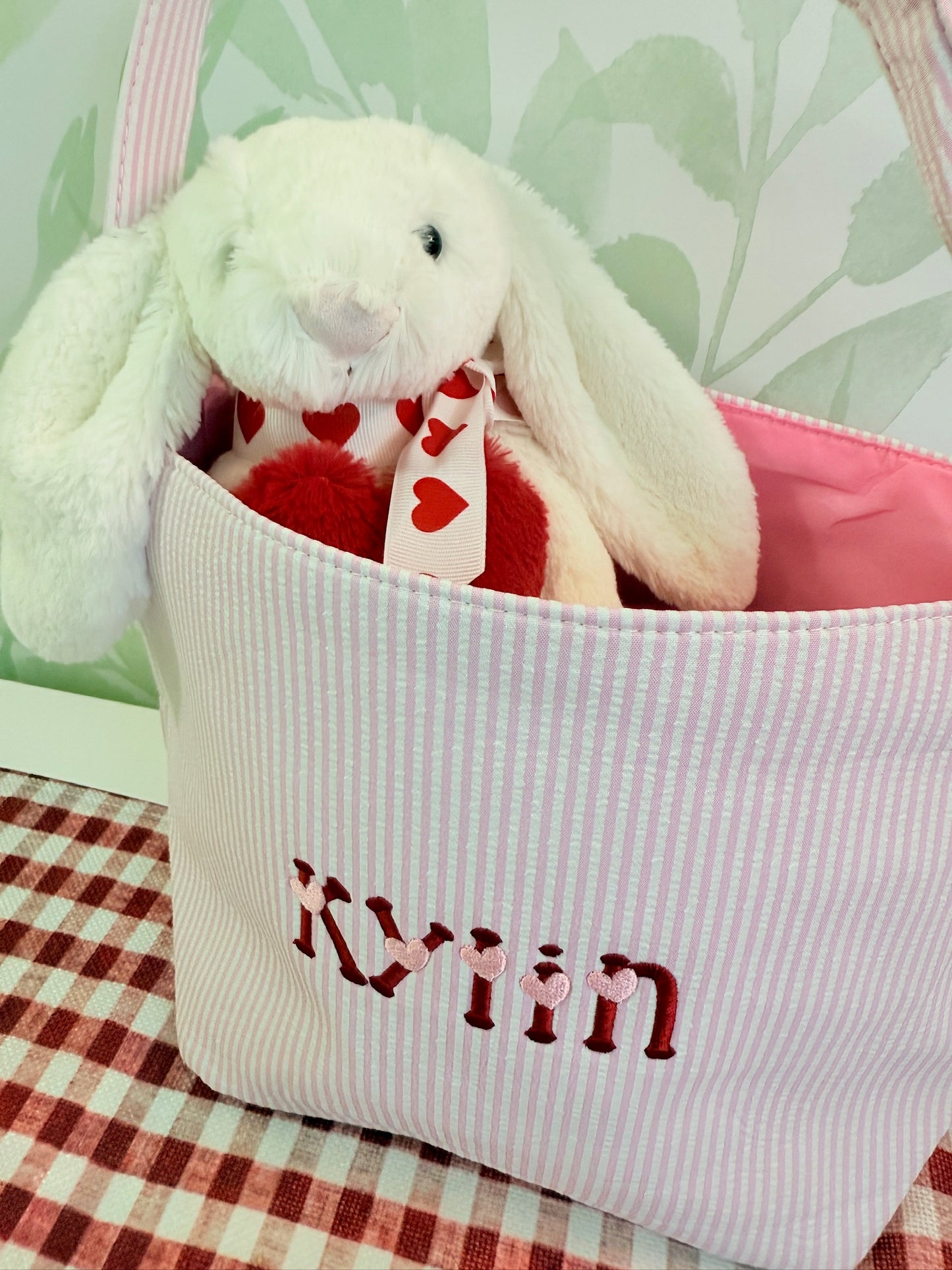 Custom Embroidered Valentine's Basket - More Colors