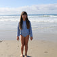 Girls Long Sleeve Swimsuit | Blue Gingham