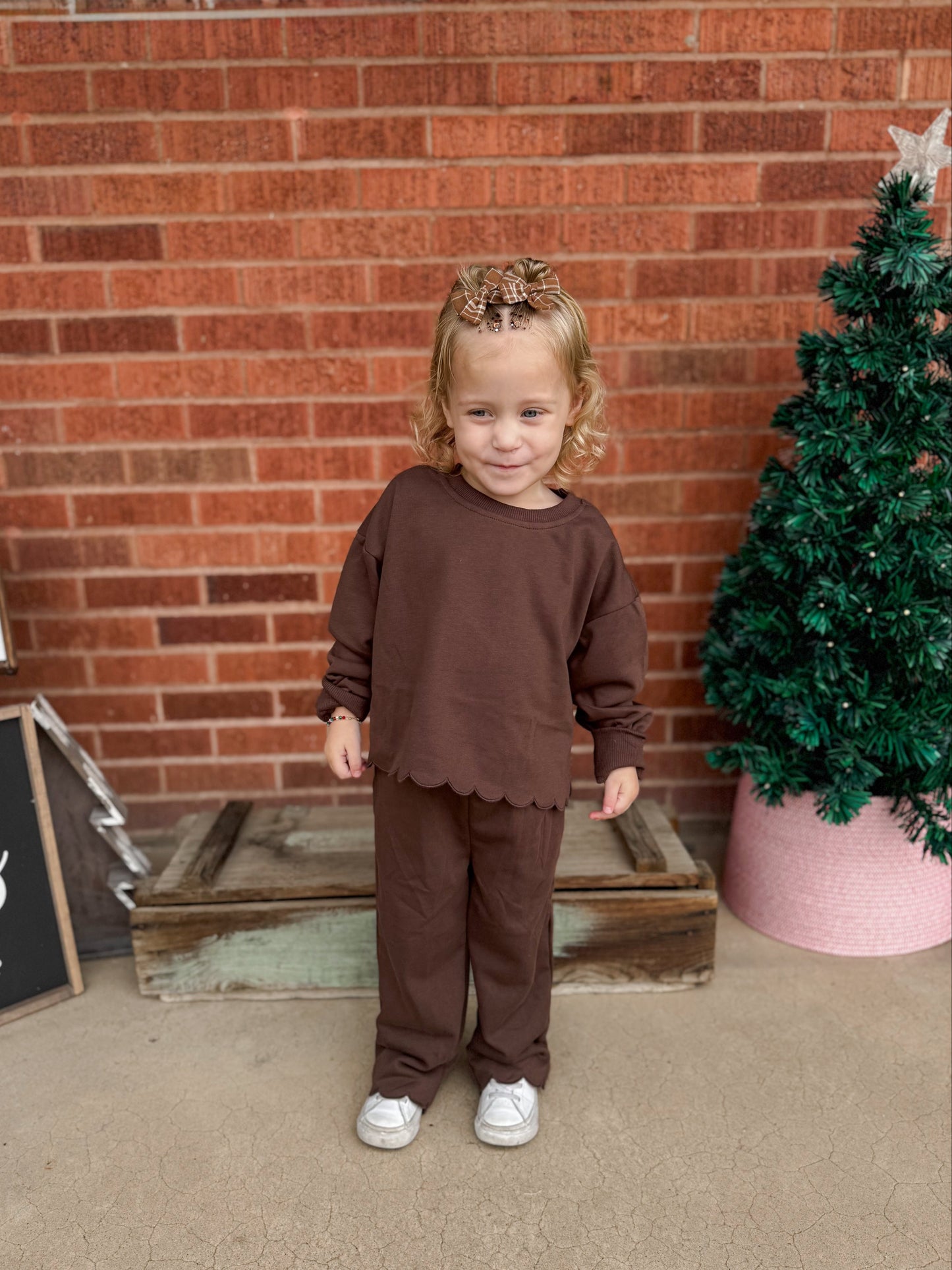 Custom Embroidered Monochromatic Scalloped Set - Christmas Red, Cream, Green or Brown