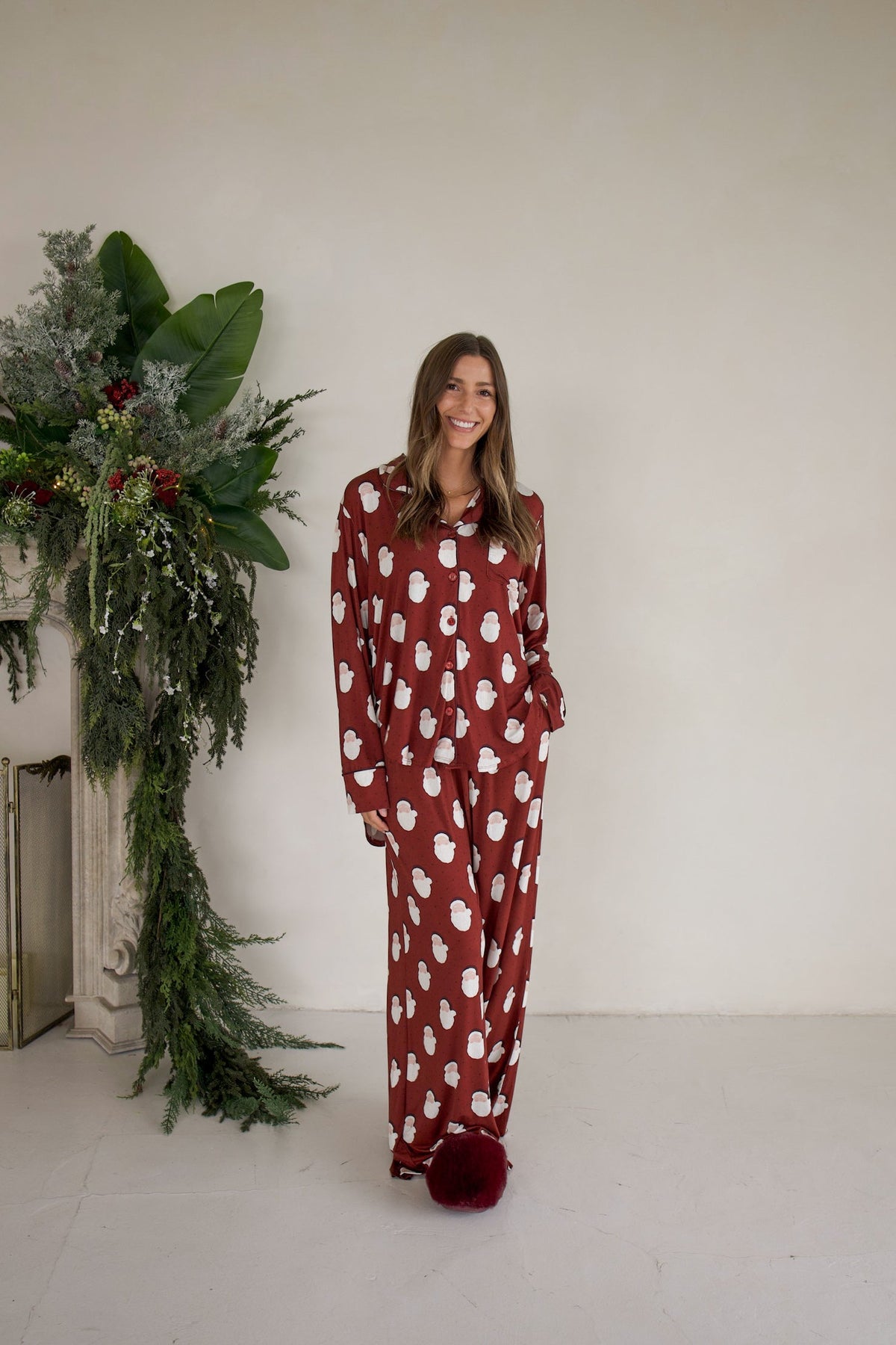 Women's Bamboo Button Up Lounge Set | Vintage Santa