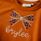 Custom Embroidered Orange Colorblock Crewneck Sweatshirt or Romper - Floral Bow Embroidery