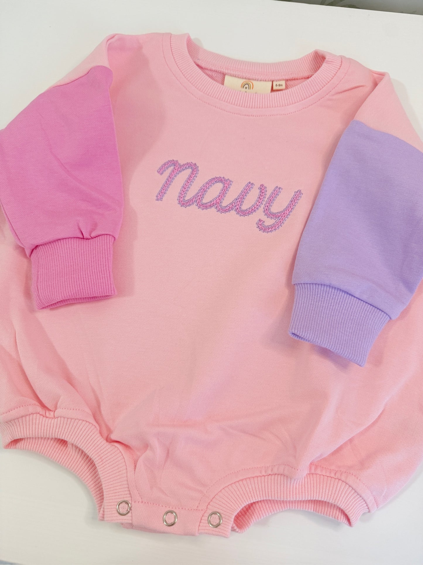 Custom Embroidered Colorblock Sweatshirt Romper